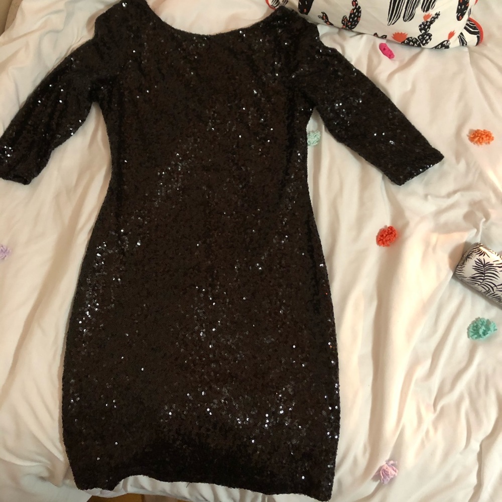 Ruby Rox Sequins Black Body Con Sleeve Dress! - image 6